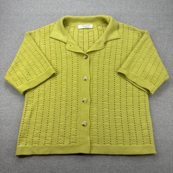 Shipwreck Ltd Green Open Knit Short Sleeve Sweater Polo Cardigan Women's Small - Picture 1 of 7